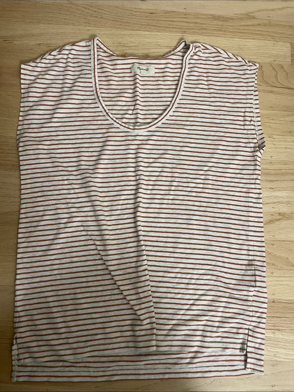 Madewell Striped Cream and Rust-Orange Sleeveless Tunic